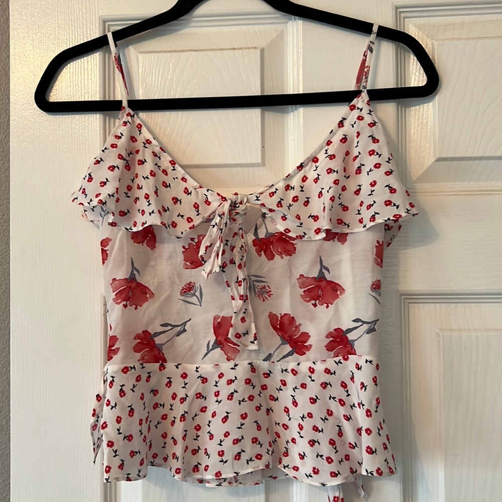 Blue Life floral ruffle crop NWT